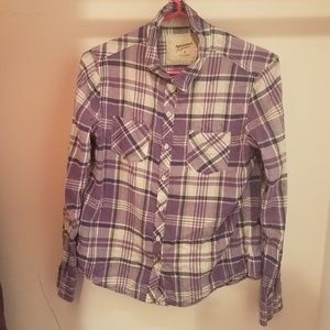 Purple plaid button down shirt